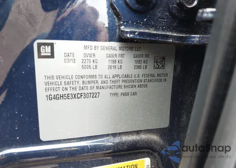 2012 Buick Lacrosse Premium 3 Group from USA, damaged, VIN 1G4GH5E3XCF307227